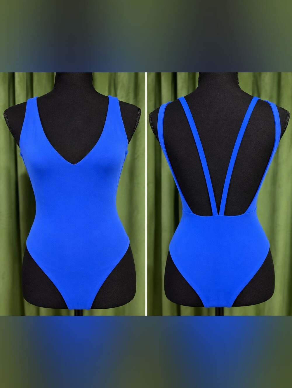 Superdown Cobalt Blue Plunge V-Neck Open Back Bodysuit Size Small